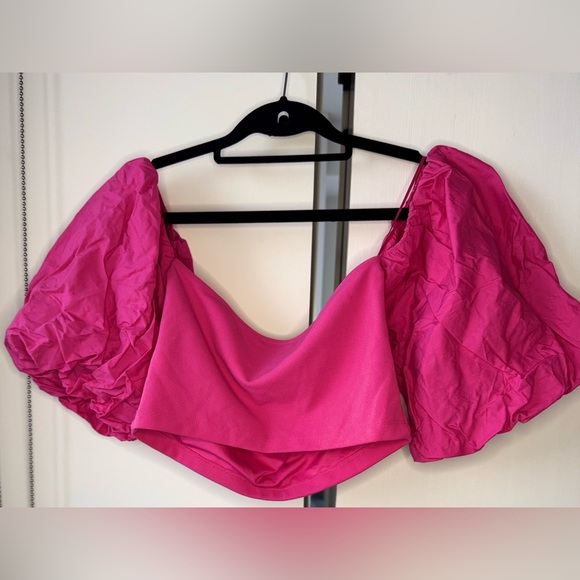 Zara Pink Puff Sleeve Crop Top - Picture 2 of 3